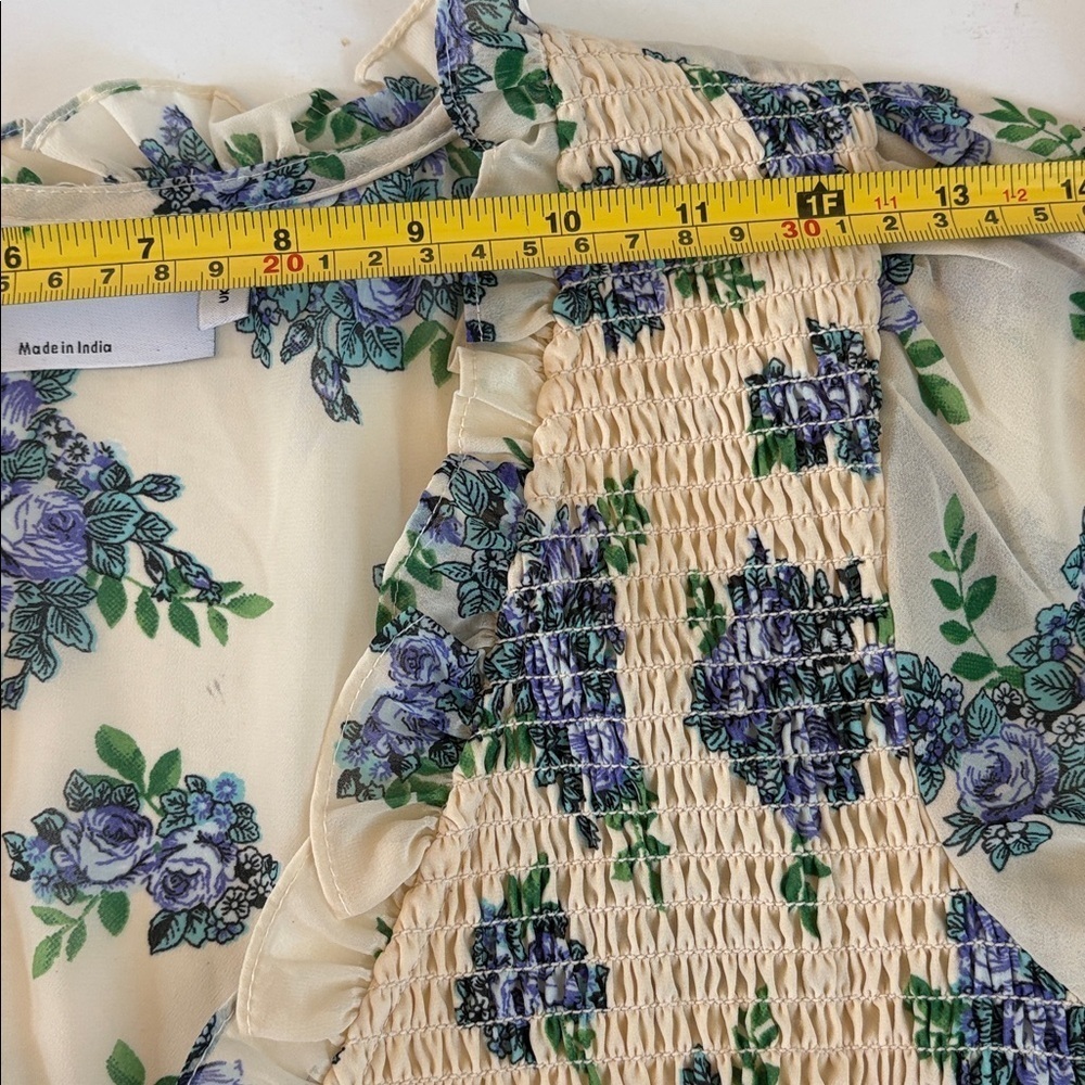 NWT ASOS midi smock dress w shirred cuffs creamy white floral print-multi - Picture 15 of 16